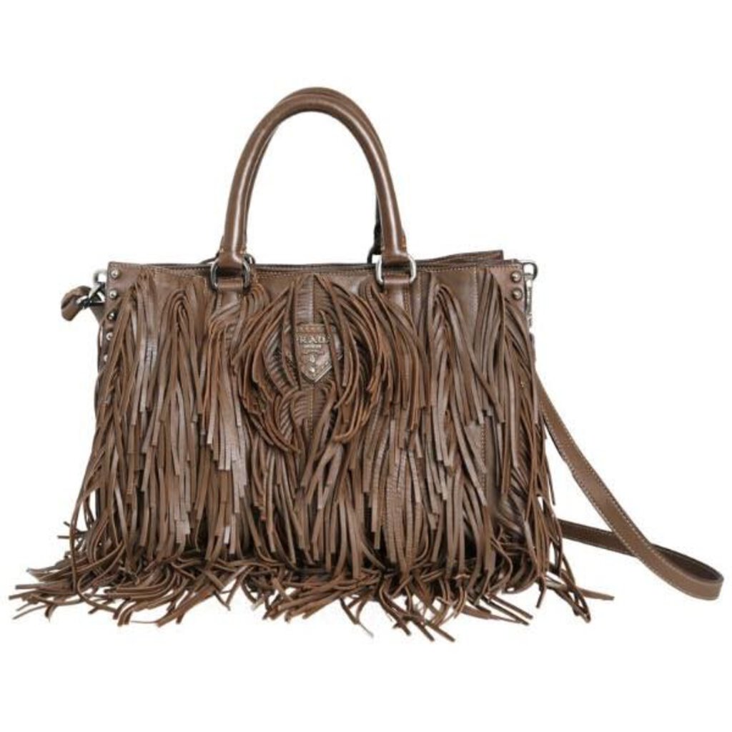 PRADA NOCE FRINGED SHOULDER BAG