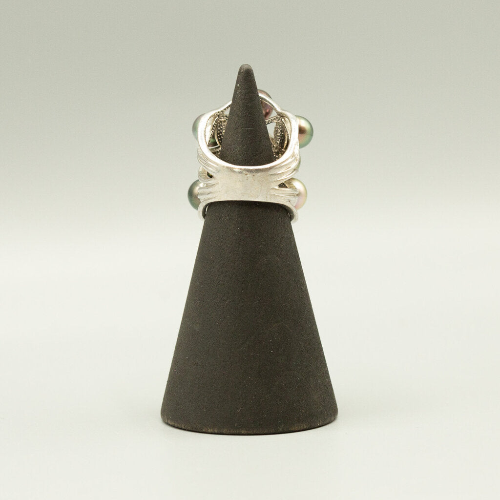 BLACK PEARLS & STERLING SILVER MULTI-LEVEL RING